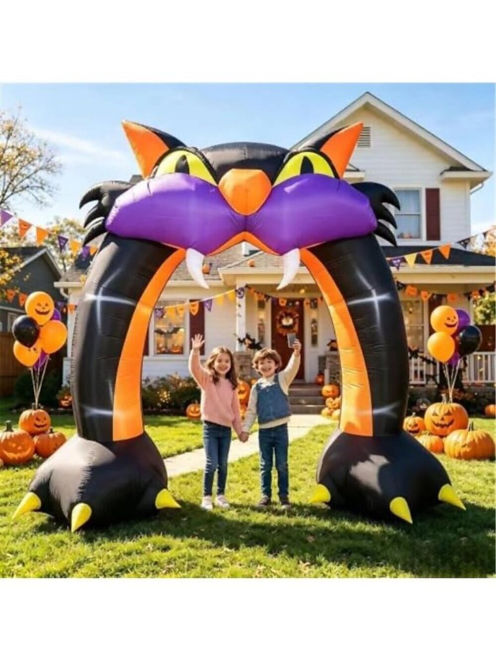 9 FT Halloween Inflatable Black Cat Archway Decor Large Blow Up Arch